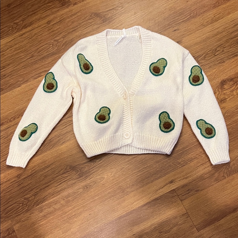 Stylish Cream Cardigan with Avocado Pattern